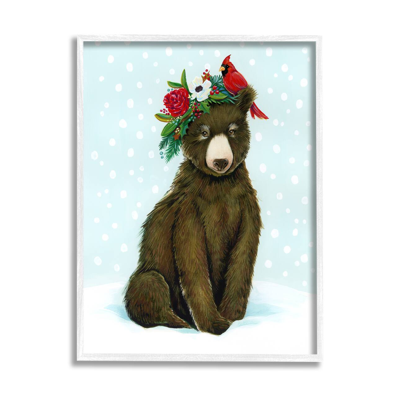 Stupell Industries Bear Seasonal Holly Snow Scene Framed Giclee Art